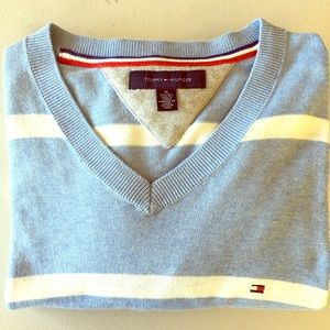 Tommy Hilfiger v-neck sweater XL blue and white